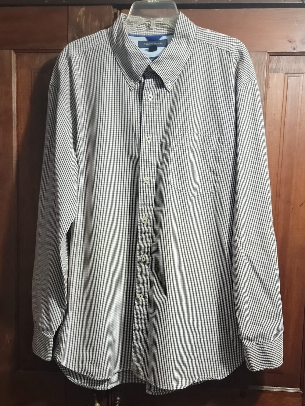 Tommy Hilfiger Men’s Brown and White Micro Check Button-Down Shirt